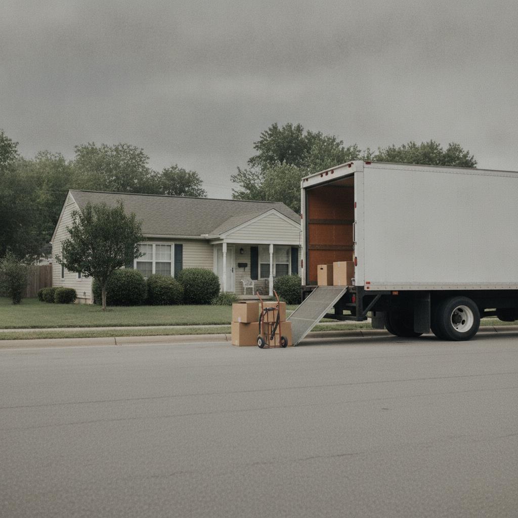 Movers at work outside a suburban home